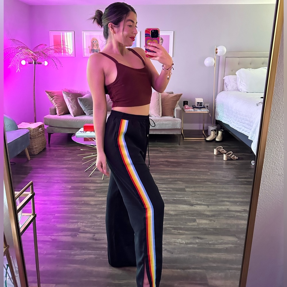 by the way | REVOLVE Black Track Pants Wide Leg with Rainbow Stripe Medium